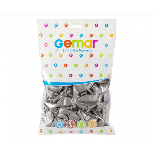 Balony metaliczne Gemar 26cm SREBRNY 100szt -zdjęcie numer 2