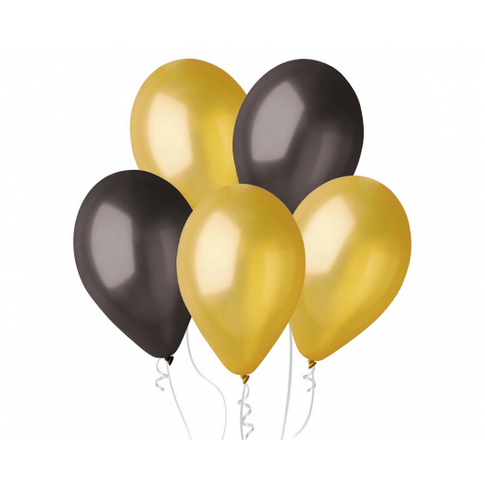 Balony metaliczne Gemar 26cm ZŁOTY & CZARNY 50szt -zdjęcie numer 2