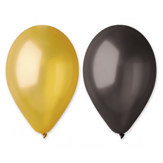 Balony metaliczne Gemar 26cm ZŁOTY & CZARNY 50szt -zdjęcie numer 1