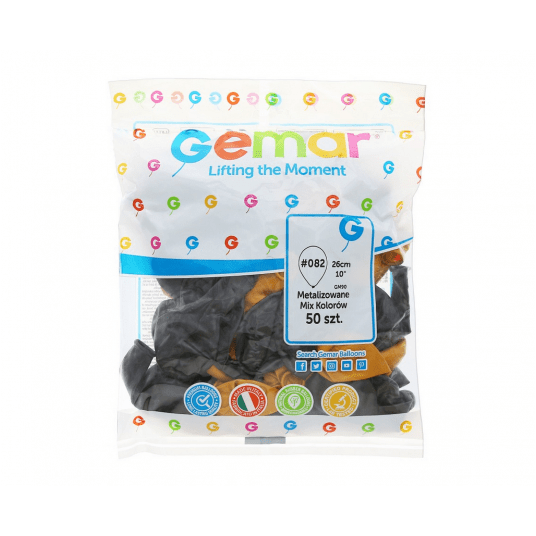 Balony metaliczne Gemar 26cm ZŁOTY & CZARNY 50szt -zdjęcie numer 3