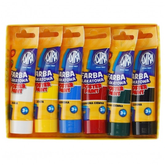 Farby plakatowe w tubie ASTRA 6 kolorów 30ml -zdjęcie numer 1