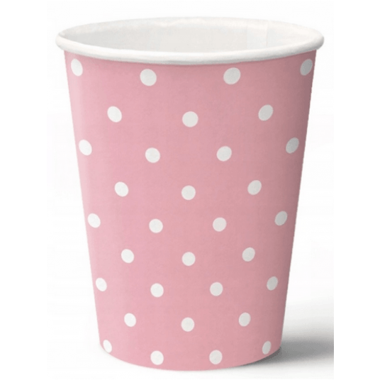 Kubki papierowe 250ml Jasnoróżowe Kropki 8szt /12 -zdjęcie numer 1