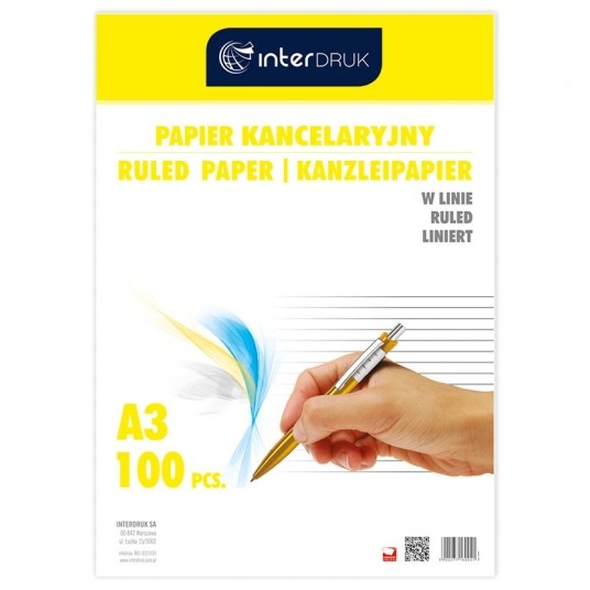 Papier kancelaryjny A3 = 100szt INTERDRUK -zdjęcie numer 1