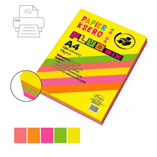 Papier ksero Protos A4 80G MIX FLUO 100szt -zdjęcie numer 1