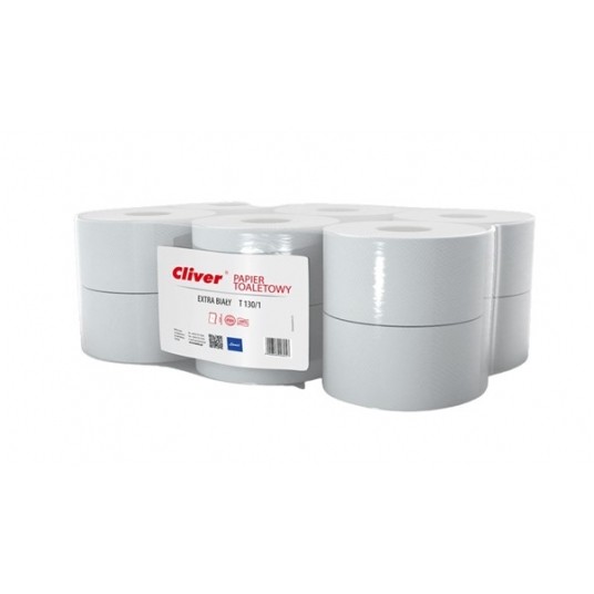 Papier toalet jumbo 1W 130m CLIVER BIAŁY 12szt -zdjęcie numer 1