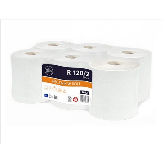Ręcznik papierowy 2W 120m ELLIS R120/2 BIAŁY 6rol -zdjęcie numer 1