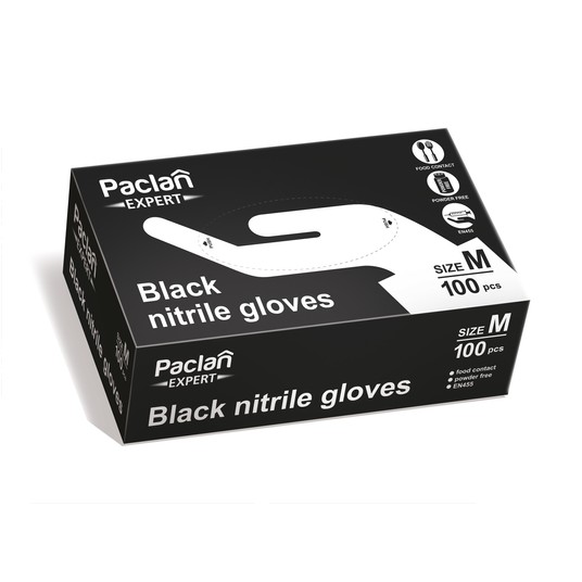 Rękawice nitryl PACLAN EXPERT CZARNE 100szt M /10 -zdjęcie numer 1