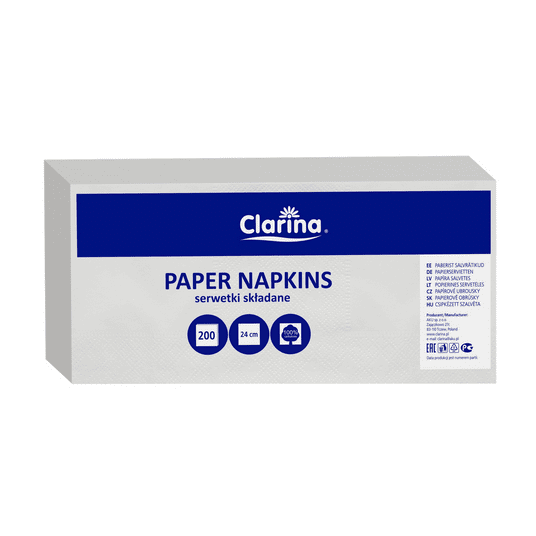Serwetka 24x24 2W CLARINA 200szt BIAŁA /12 -zdjęcie numer 1
