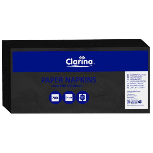 Serwetka 24x24 2W CLARINA 200szt CZARNA /12 -zdjęcie numer 1