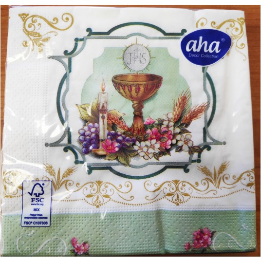 Serwetka AHA komunia 33x33 ZIELONY PASEK 20szt /12 -zdjęcie numer 1