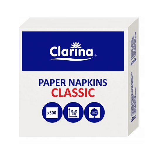 Serwetka cięta 15x15 CLARINA 500szt BIAŁA /60 -zdjęcie numer 1