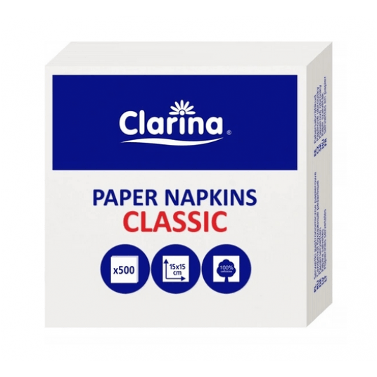 Serwetka cięta 15x15 CLARINA 500szt BIAŁA /60 -zdjęcie numer 1
