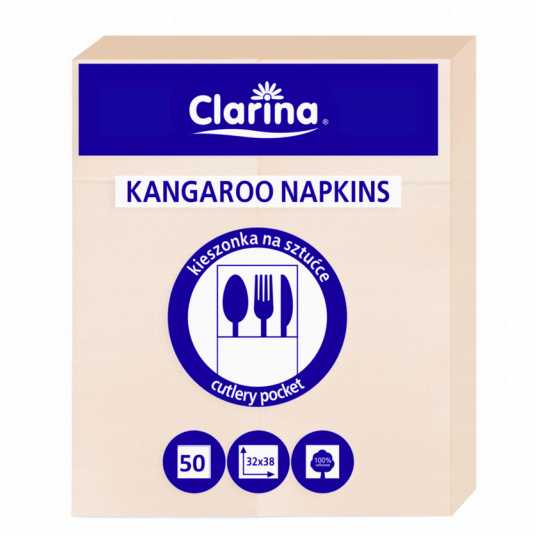 Serwetka kangurek CLARINA SZAMPAN 2W 32x38 50szt -zdjęcie numer 1