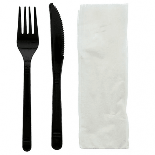 SET CZARNY Serwetka + widelec + nóż 250szt REUSE -zdjęcie numer 1