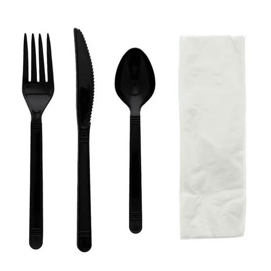 SET CZARNY Serwetka + widelec + nóż + łyżka 250szt -zdjęcie numer 1