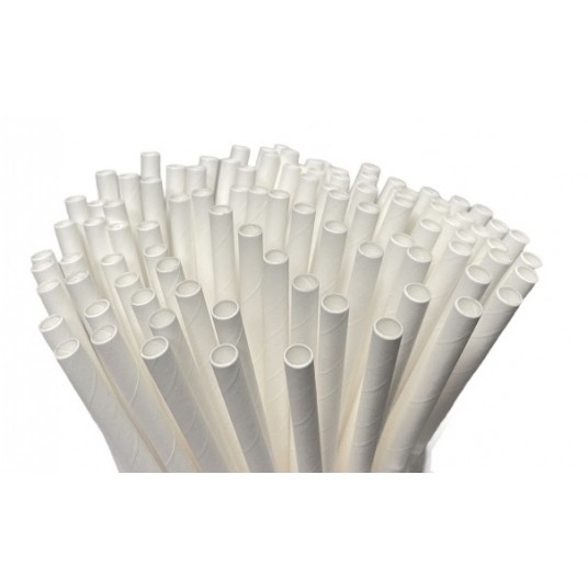 Słomka papierowa 6x197mm BIAŁA 250szt -zdjęcie numer 1
