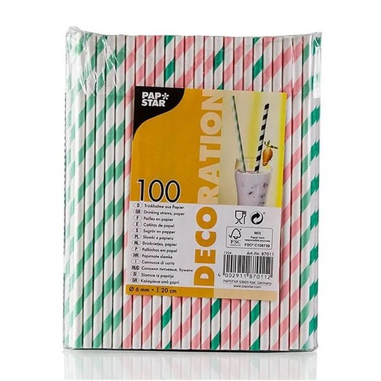 Słomka papierowa 6x200mm PASKI MIX 100szt -zdjęcie numer 1