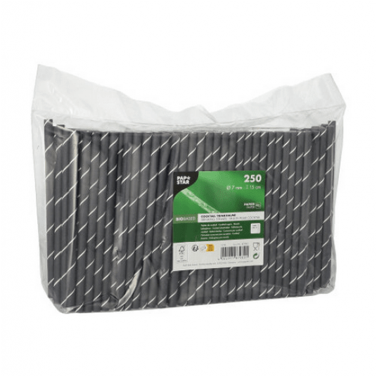 Słomka papierowa 7x150mm PASKI CZARNA 250szt /16 -zdjęcie numer 2