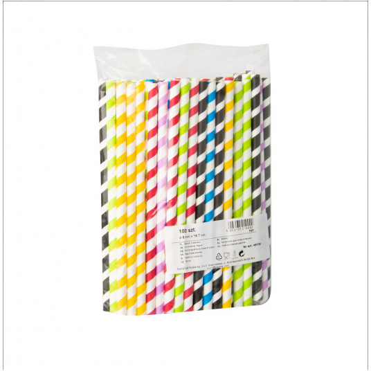 Słomka papierowa 8x197mm PASKI MIX 100szt /45 -zdjęcie numer 2