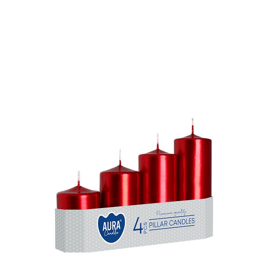 Świeca walec 4 STOPNIE AURA 5 x 7-13cm MET CZERWON -zdjęcie numer 1