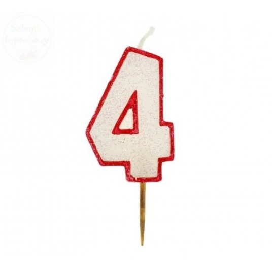 Świeczka z brokatem czerwony kontur '4' -zdjęcie numer 1