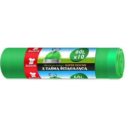 Worki śmieci taśma KUCHCIK 60L 10szt zielone /50 -zdjęcie numer 1