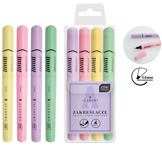 Zakreślacz Interdruk 4 kolory pastel Academy -zdjęcie numer 1