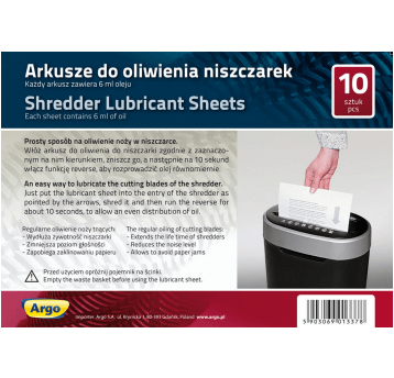 Arkusze do oliwienia niszczarek Argo A5 6ml 10szt