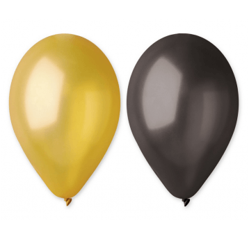 Balony metaliczne Gemar 26cm ZŁOTY & CZARNY 50szt