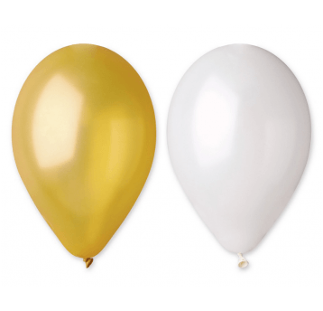 Balony metaliczne Gemar 26cm ZŁOTY & PERŁA 50szt