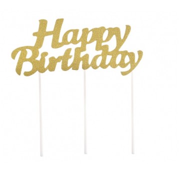Dekoracja tortu HAPPY BERTHDAY złota