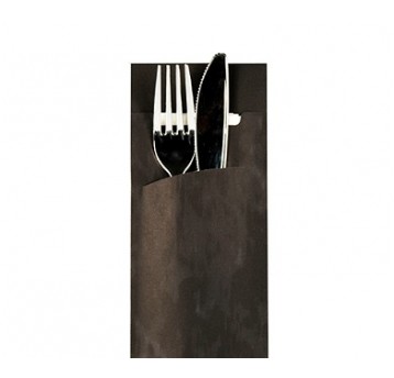 Etui na sztućce,czarne z białą serwetką '100'