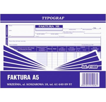 Faktura A5 1szt /5 PROMOCJA