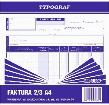Faktura VAT 2/3 A4 1szt /5 PROMOCJA