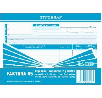 Faktura zwolniony z podatku A5 1szt /5 PROMOCJA