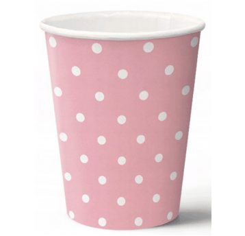 Kubki papierowe 250ml Jasnoróżowe Kropki 8szt /12
