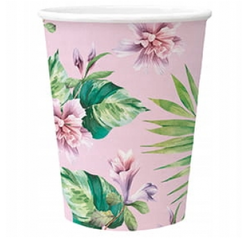 Kubki papierowe 250ml Kwiaty Jasnoróżowe 8szt /12