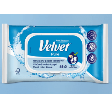 Nawilżany papier toaletowy VELVET PURE 48szt /16