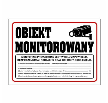 Obiekt Monitorowany Tabliczka PCV 290x400 RODO