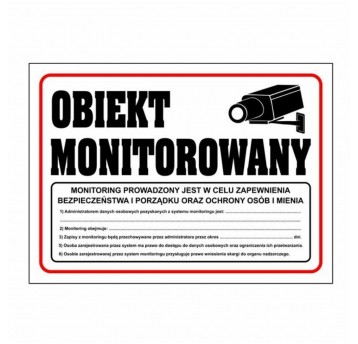 Obiekt Monitorowany Tabliczka PCV 290x400 RODO