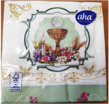 Serwetka AHA komunia 33x33 ZIELONY PASEK 20szt /12