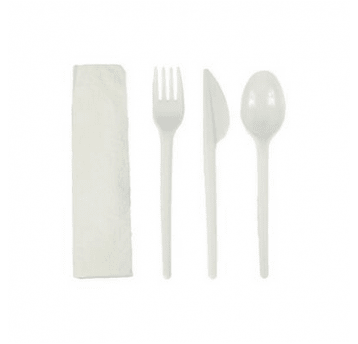 SET BIAŁE Serwetka + widelec + noż + łyżka 350szt