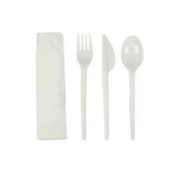 SET BIAŁE Serwetka + widelec + noż + łyżka 350szt