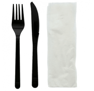 SET CZARNY Serwetka + widelec + nóż 250szt REUSE