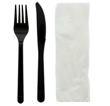 SET CZARNY Serwetka + widelec + nóż 250szt REUSE
