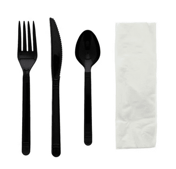 SET CZARNY Serwetka + widelec + nóż + łyżka 250szt