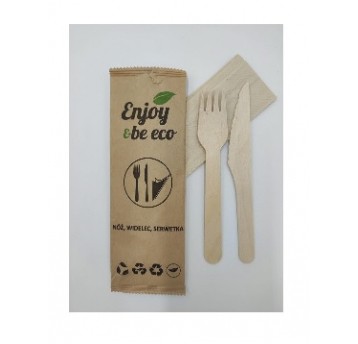 SET DREWNO Serwetka + widelec + nóż 250szt