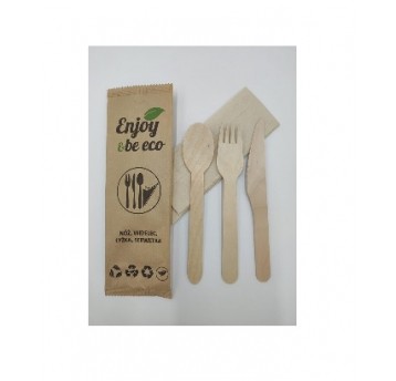 SET DREWNO Serwetka + widelec + nóż + łyżka 250szt