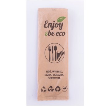 SET DREWNO Serwetka widelec nóż łyżka łyżeczka 1sz