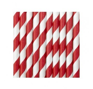 Słomka papierowa 6x197mm PASKI CZERWONA 250szt